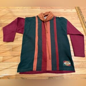VTG Gitano Colorblock Striped Hoodie - Forest Green, Burgundy & Rust Size S